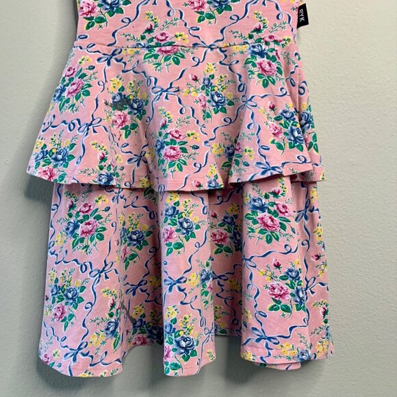 ROCK YOUR BABY Floral Peplum Dress Girls 5 5T Girl Pink Bows Flower Bouquets Kid - Picture 4 of 9